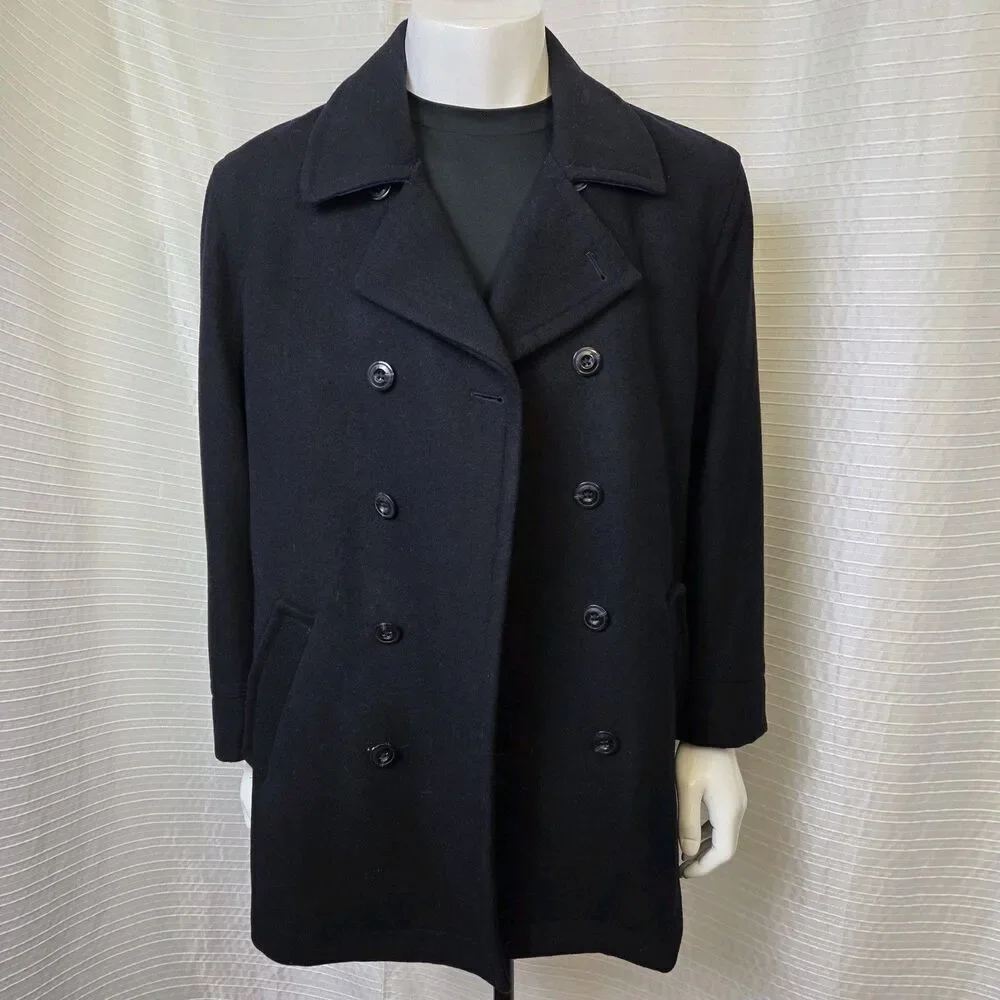 Egara Peacoat Wool Blend Men's L Quilt Lined Very Dark Navy/Black